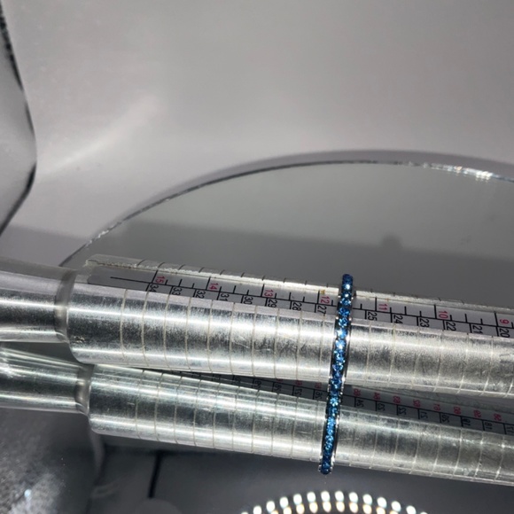 Aquamarine Blue Crystal Channel Eternity Band Ring Size 11.5 - Picture 5 of 7